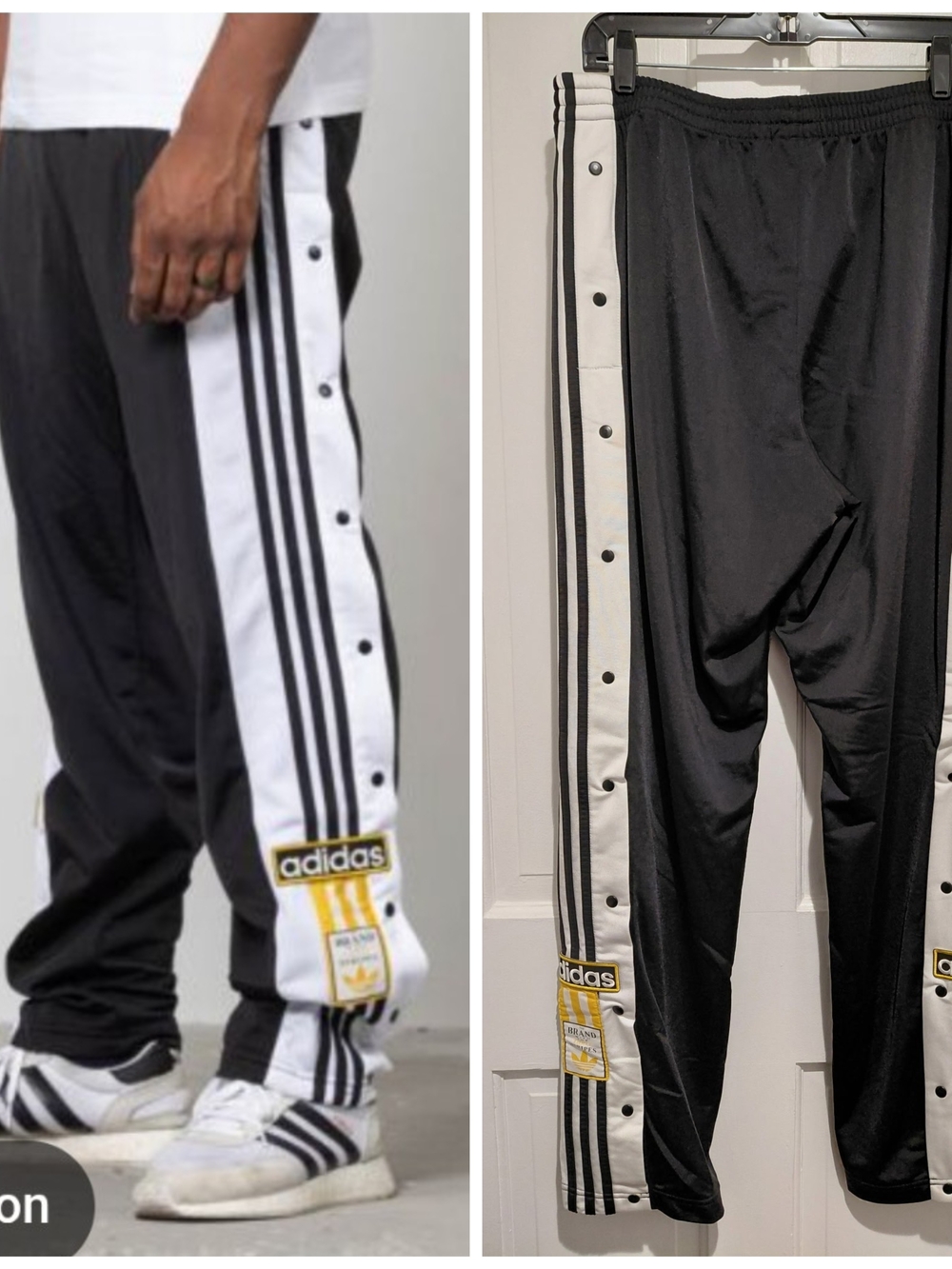 adidas Black Track Pants with Snaps XL